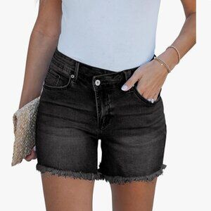 luvamia Black Jean Shorts for Women Low Waisted Stretchy Size XL
